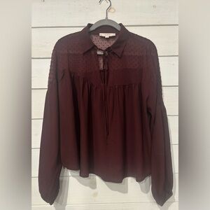 LOFT Burgundy Blouse with Peter Pan Collar and Long Sleeves